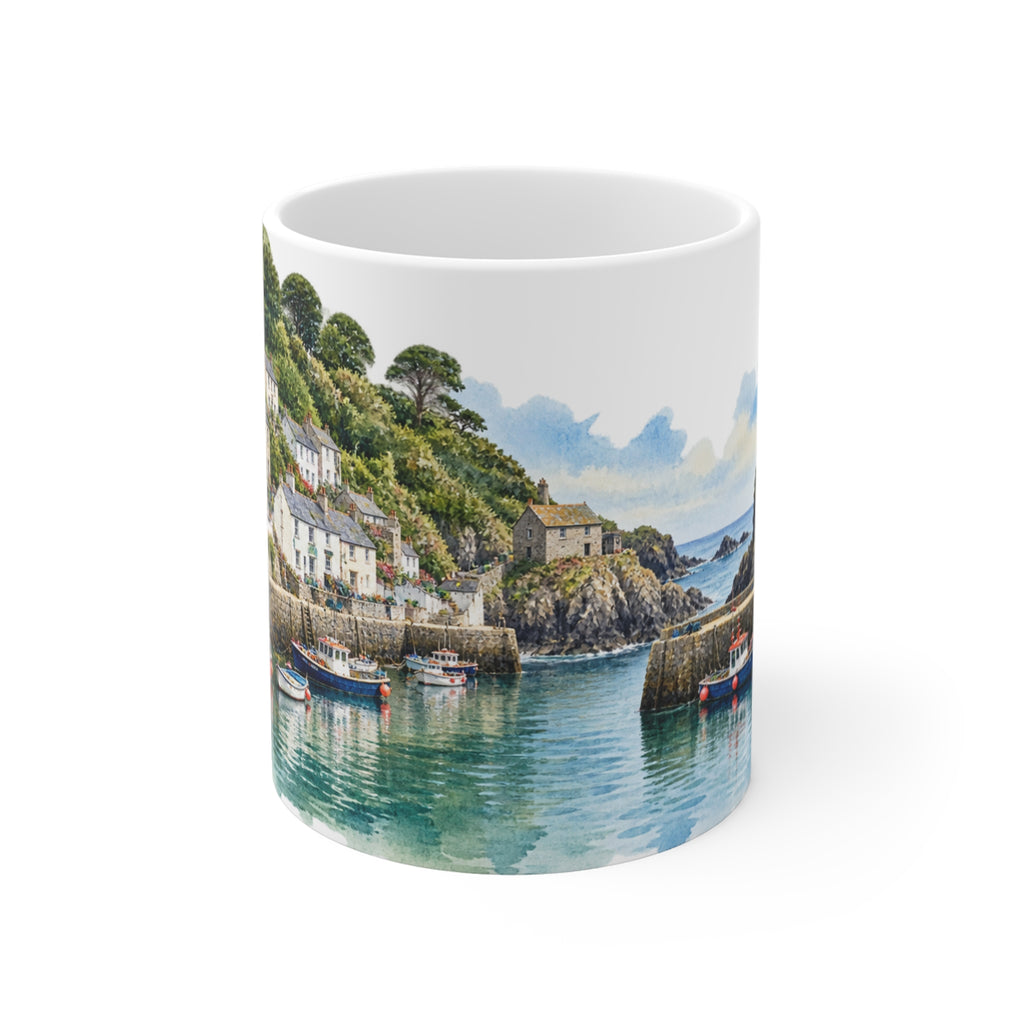 Polperro Harbour Mug | Cornwall Watercolour | Cornish Fishing Village Gift