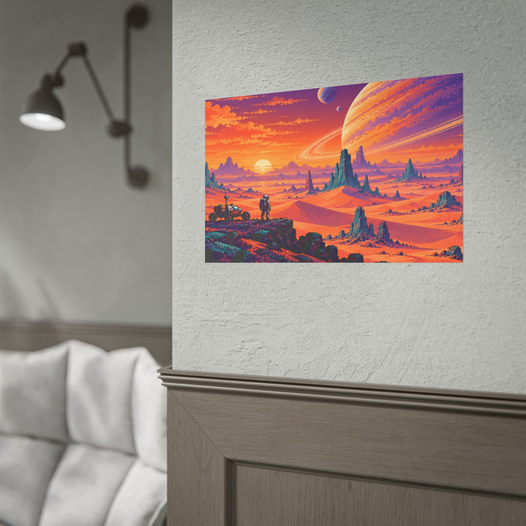 Retro Sci‑Fi Planet Landscape Poster — Vibrant Explorer Art Print (Rolled)