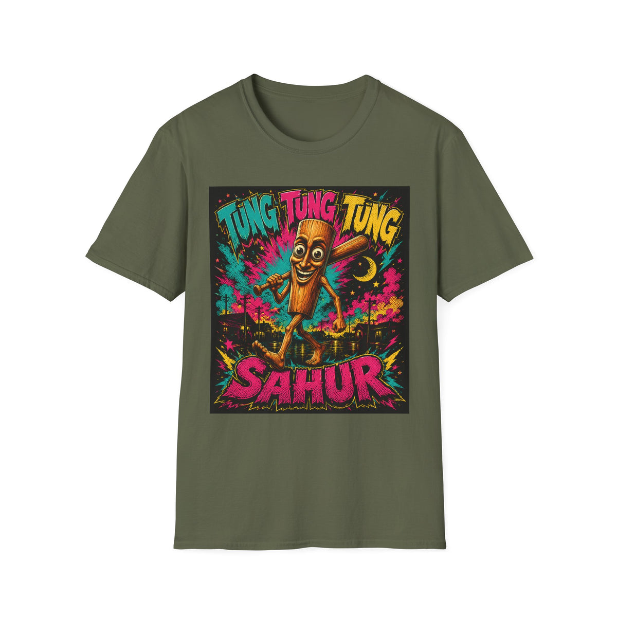T-Shirt — Colorful 'Tung Tung Tung' Cartoon Log Design (Sahur)