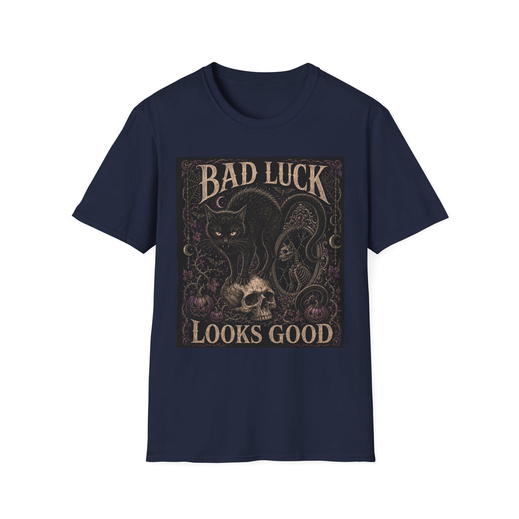 Bad Luck Black Cat Graphic T-Shirt — Gothic Skull Vintage Tattoo Tee