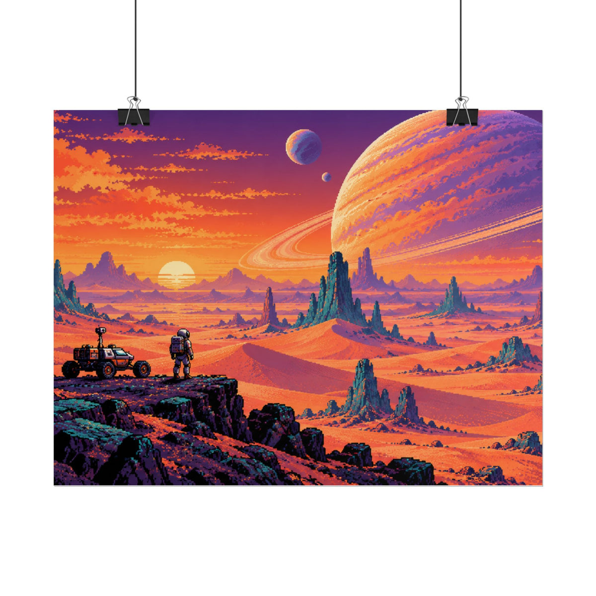 Retro Sci‑Fi Planet Landscape Poster — Vibrant Explorer Art Print (Rolled)