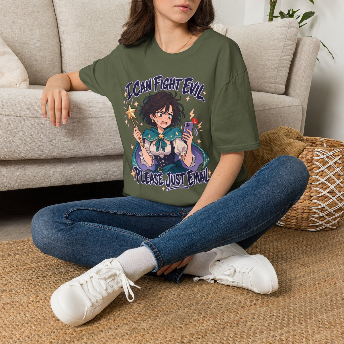 Working Witch | I Can Fight Evil, Please Just Email | Cute Anime T Shirt