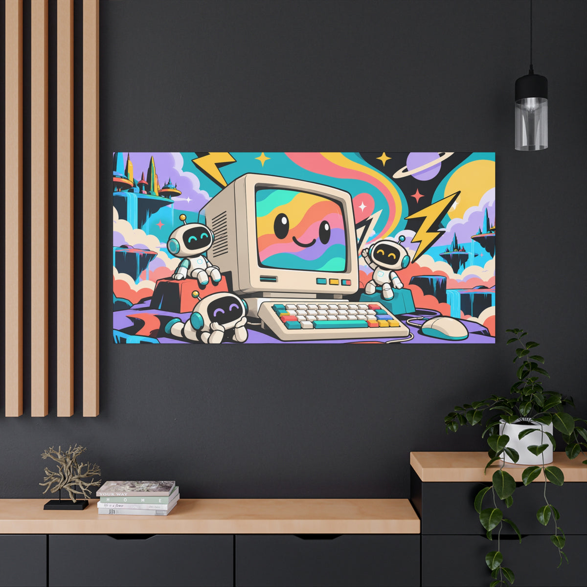 Wall Art | Retro Computer | Cute Robots & Rainbow CRT Print