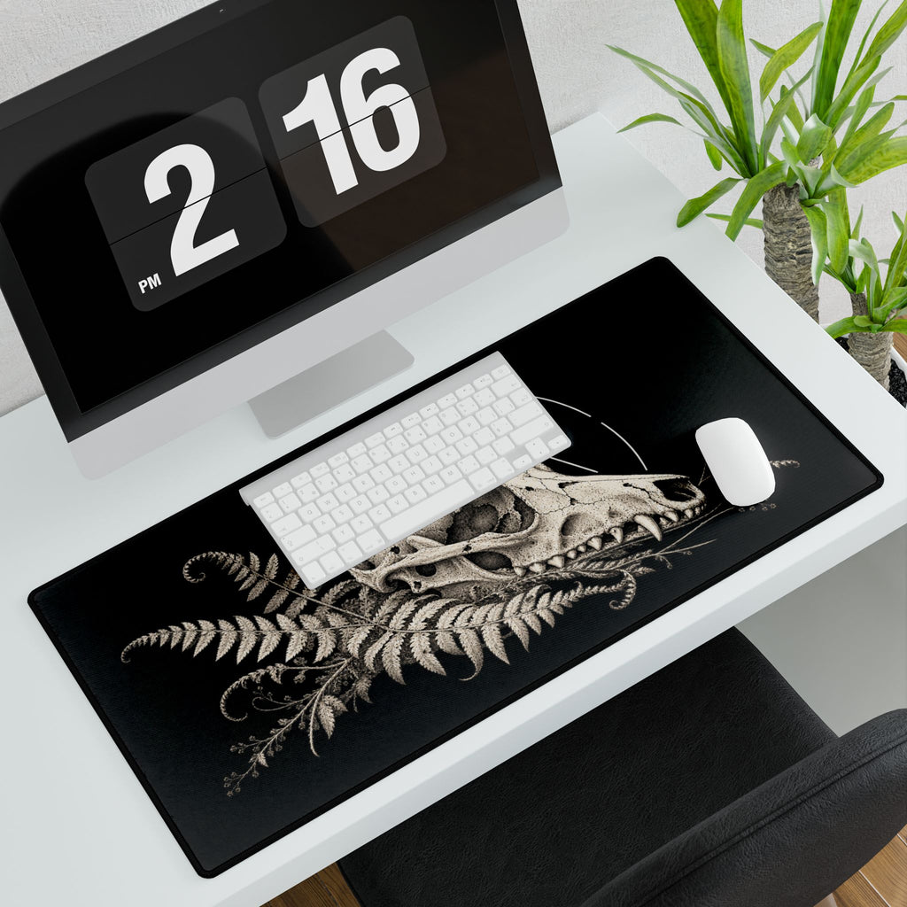 Skull & Fern Desk Mat | Gothic Animal Skull Mousepad for Desk