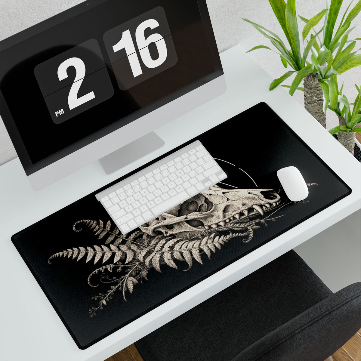 Skull & Fern Desk Mat | Gothic Animal Skull Mousepad for Desk