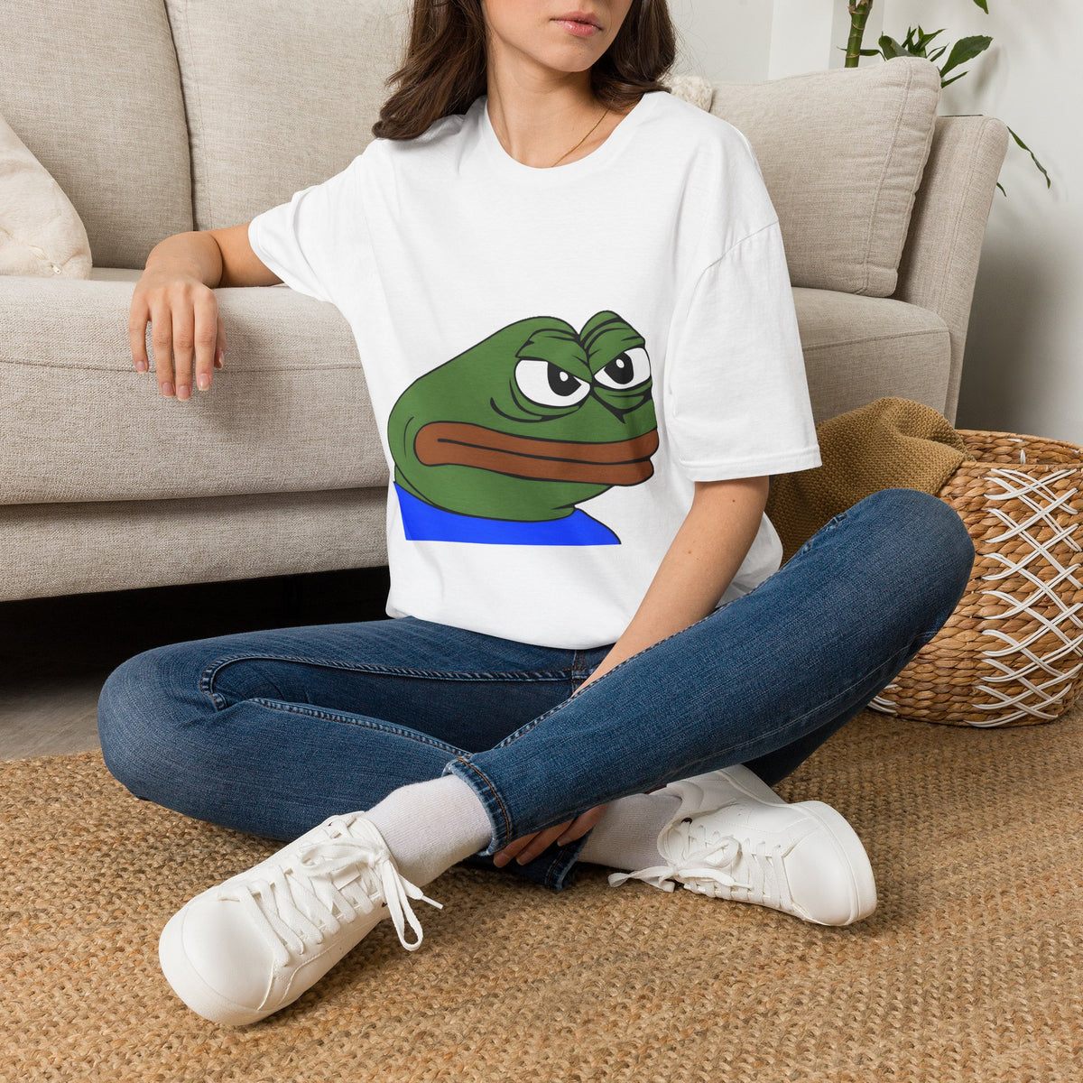 grumpy pepe frog graphic tee, product image showing the garment or product detail.