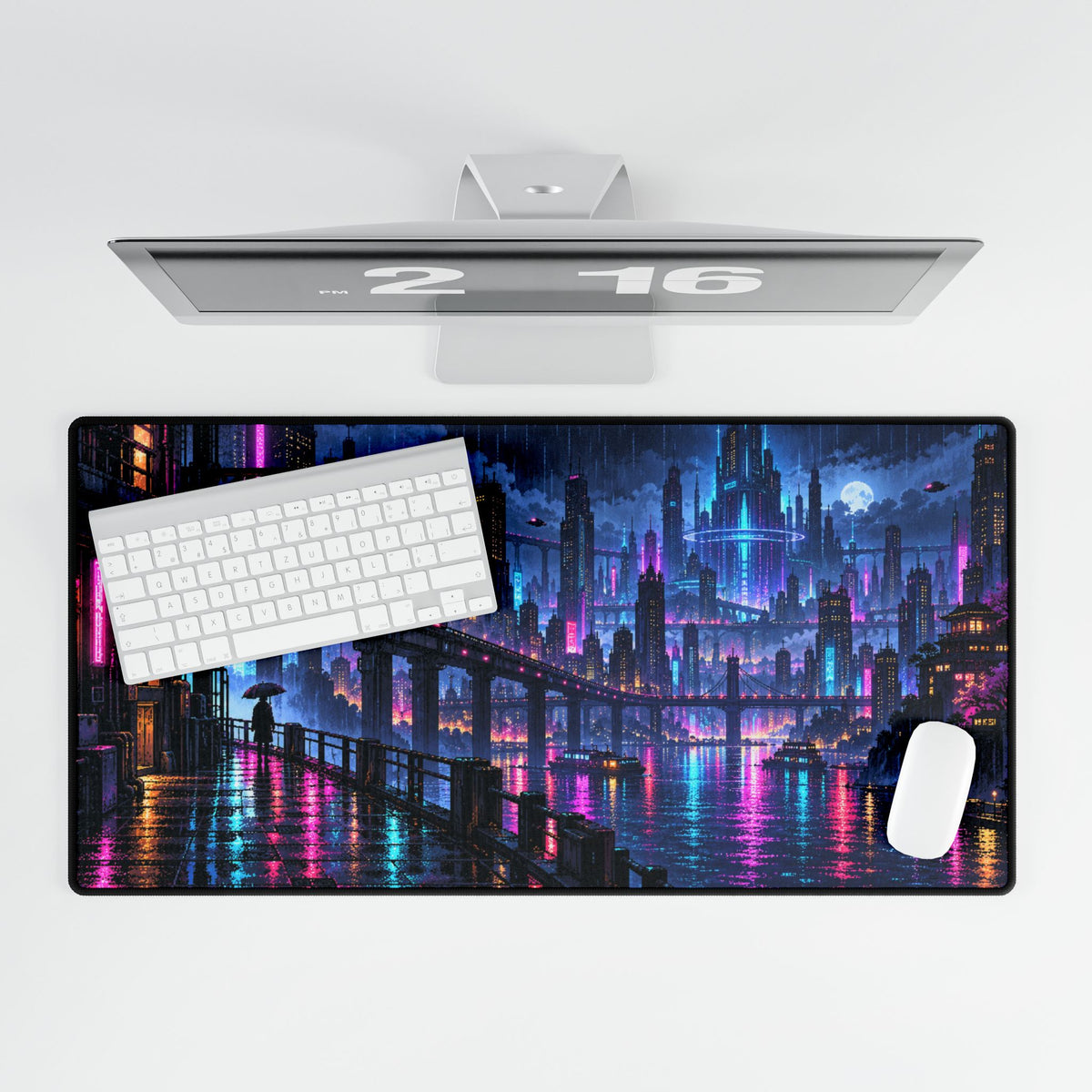 Cyberpunk Cityscape | Neon Futuristic Gaming Mouse Pad