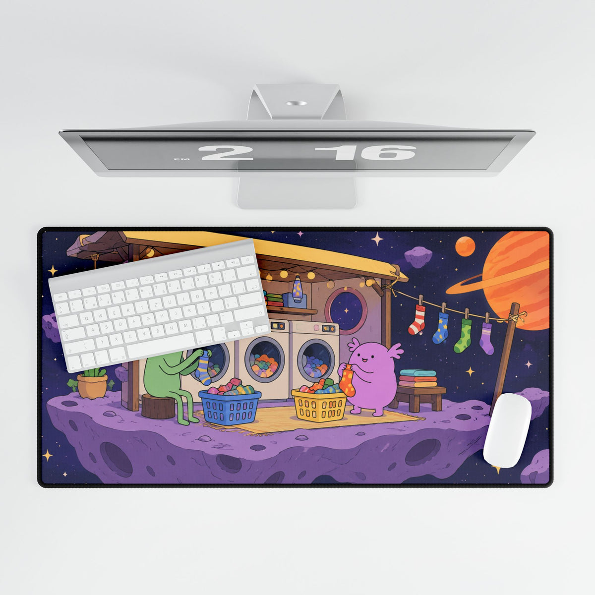 Mouse Mat | Cute Space Laundry | Cartoon Alien Washers Gaming Desk Mat
