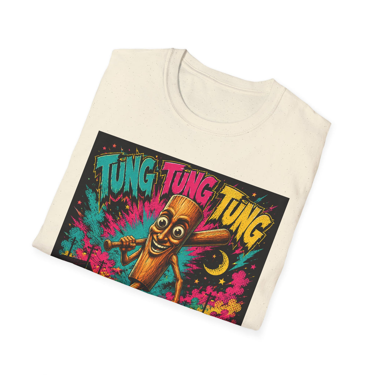 T-Shirt — Colorful 'Tung Tung Tung' Cartoon Log Design (Sahur)