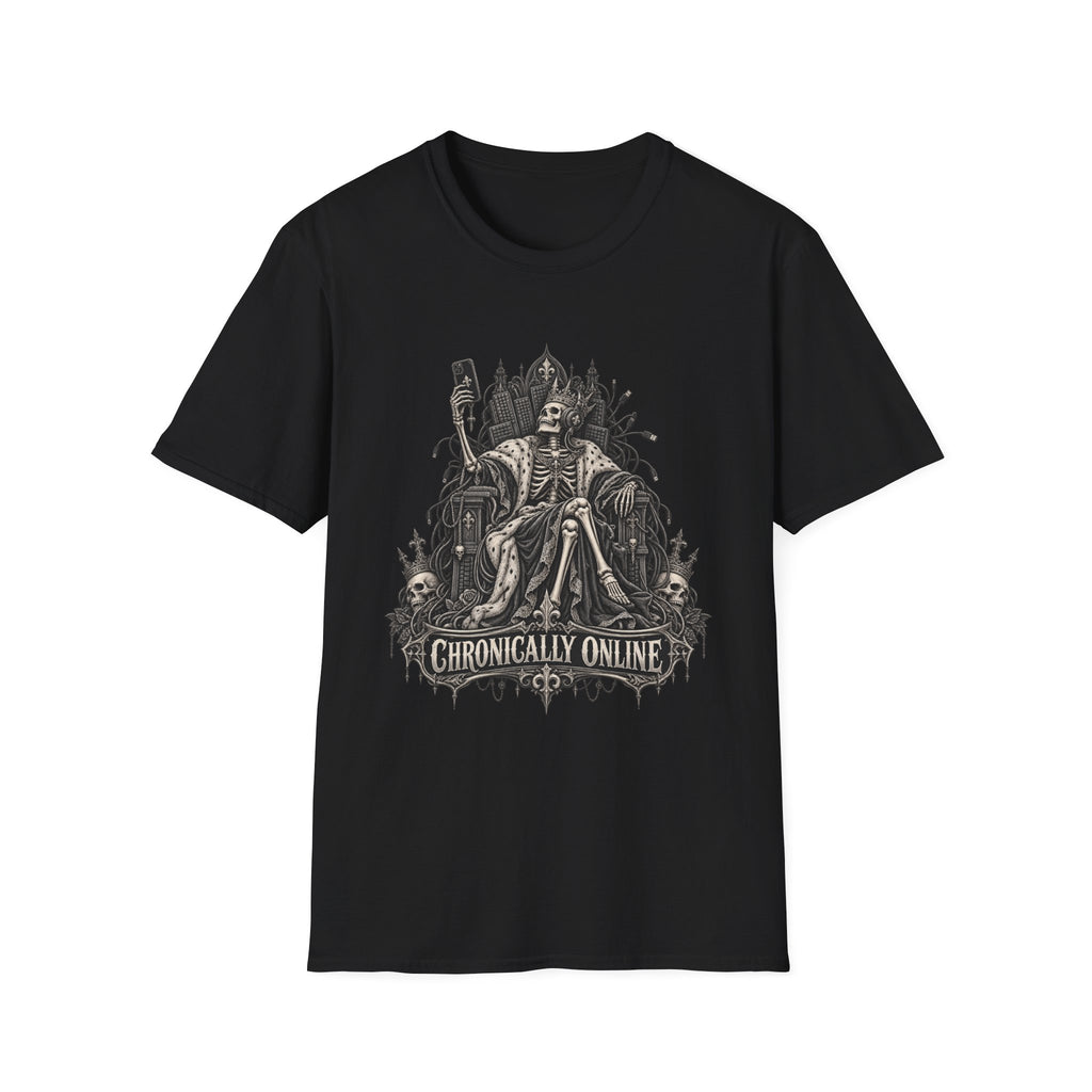 Chronically Online | Gothic Skeleton Throne Graphic Tee