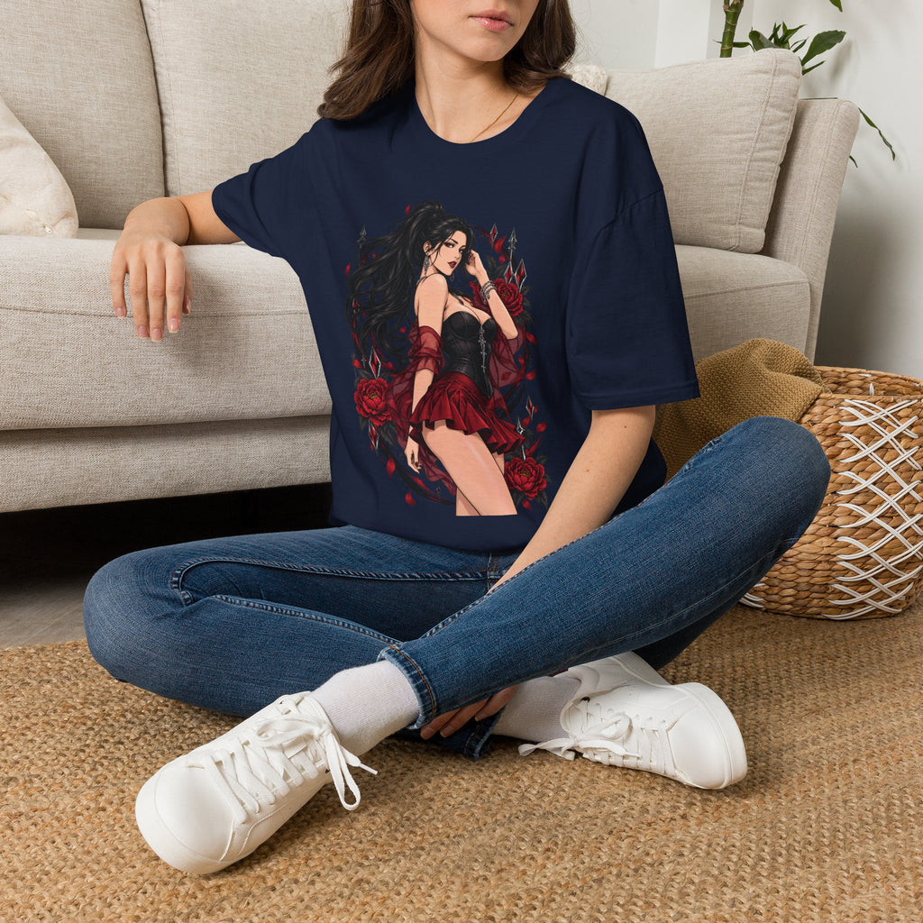 The Seducer | Sexy Black Haired Pony Tail Pin Up Girl Graphic Shirt