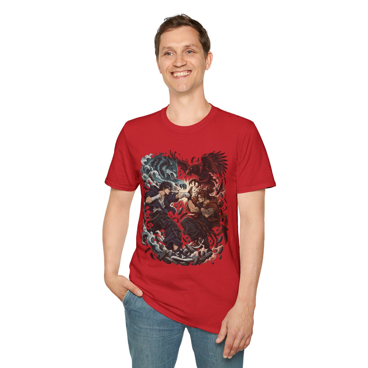 Yin Yang | Wolf Demon vs Phoenix | Japanese Anime Ninja T Shirt