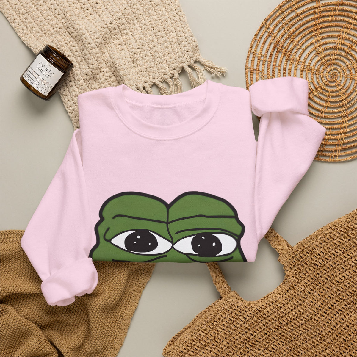 Pepe Frog Graphic Sweatshirt — Sad Frog Meme Crewneck