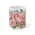 Pastel Pink Peony and Rose Floral Mug | Blush Flower Design