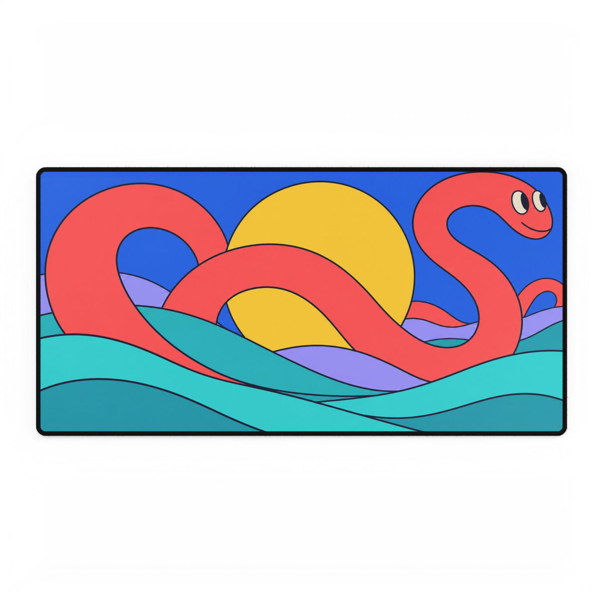 Sea Serpent Desk Mat | Colourful Ocean Wave Mouse Pad with Sunset Design