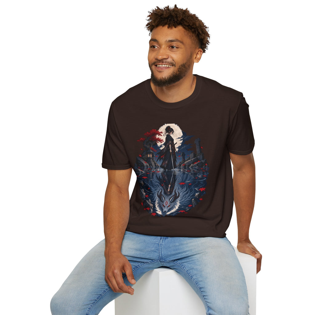 Reflection of a Monster | Moonlit Wolf Spirit T-Shirt | Samurai Silhouette Graphic Tee