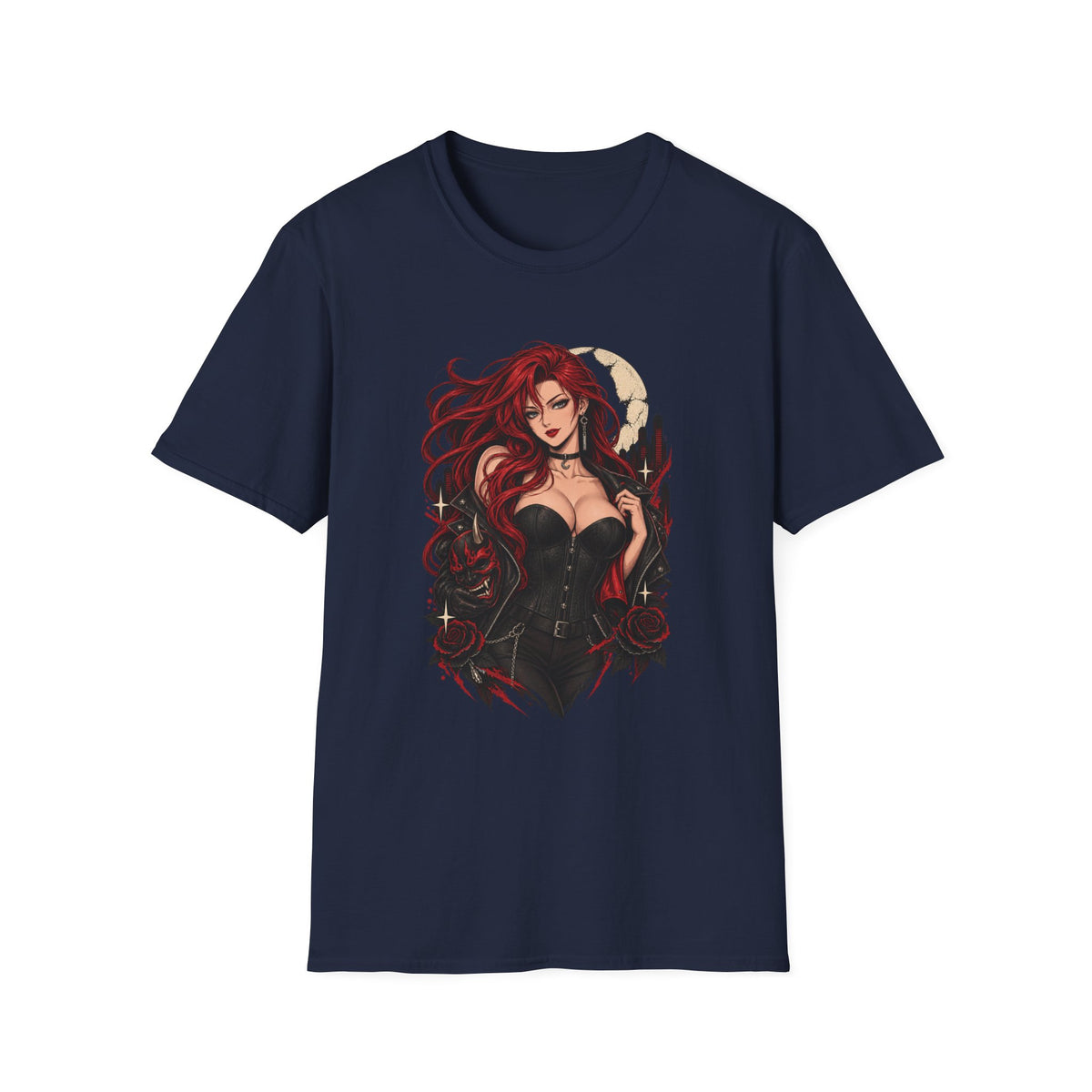 Crimson Dusk | Sexy Gothic Hannya Mask Pin up Woman T-Shirt