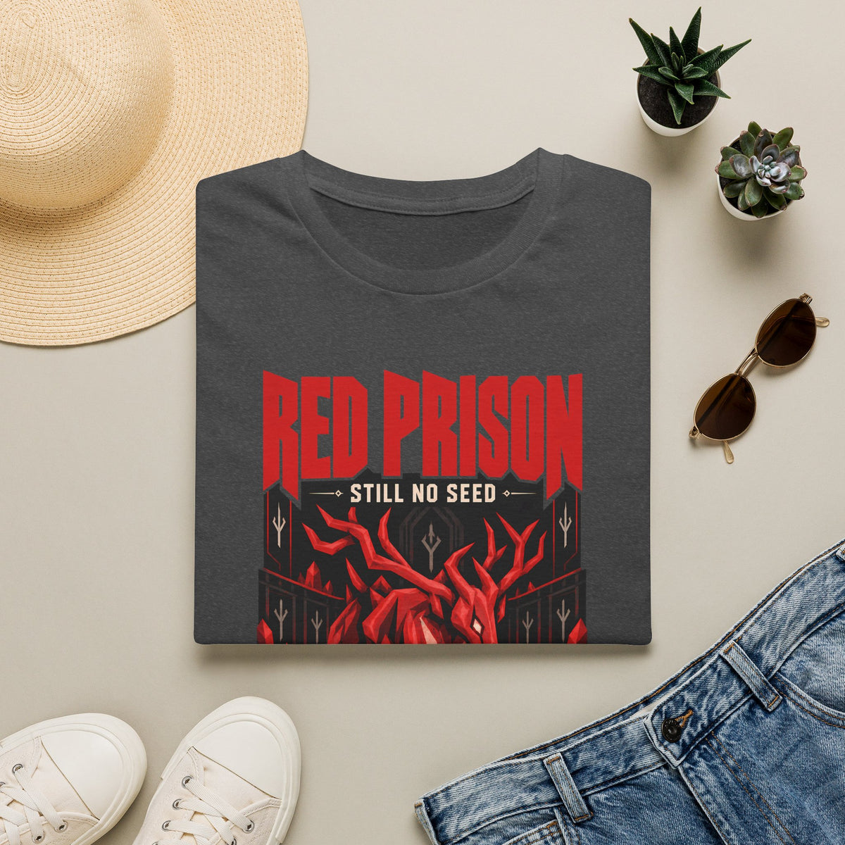 Red Prison OSRS Runescape Inspired T-Shirt - 'Still No Seed' Graphic Tee