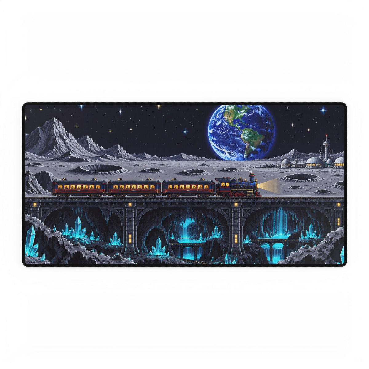 Lunar Express Desk Mat — Space Train Moonscape Gaming Mouse Pad