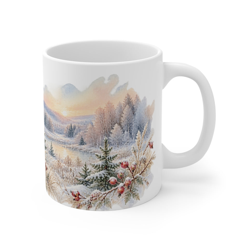 Winter Hare Mug | Snowy Meadow Watercolour | Woodland Animal Gift