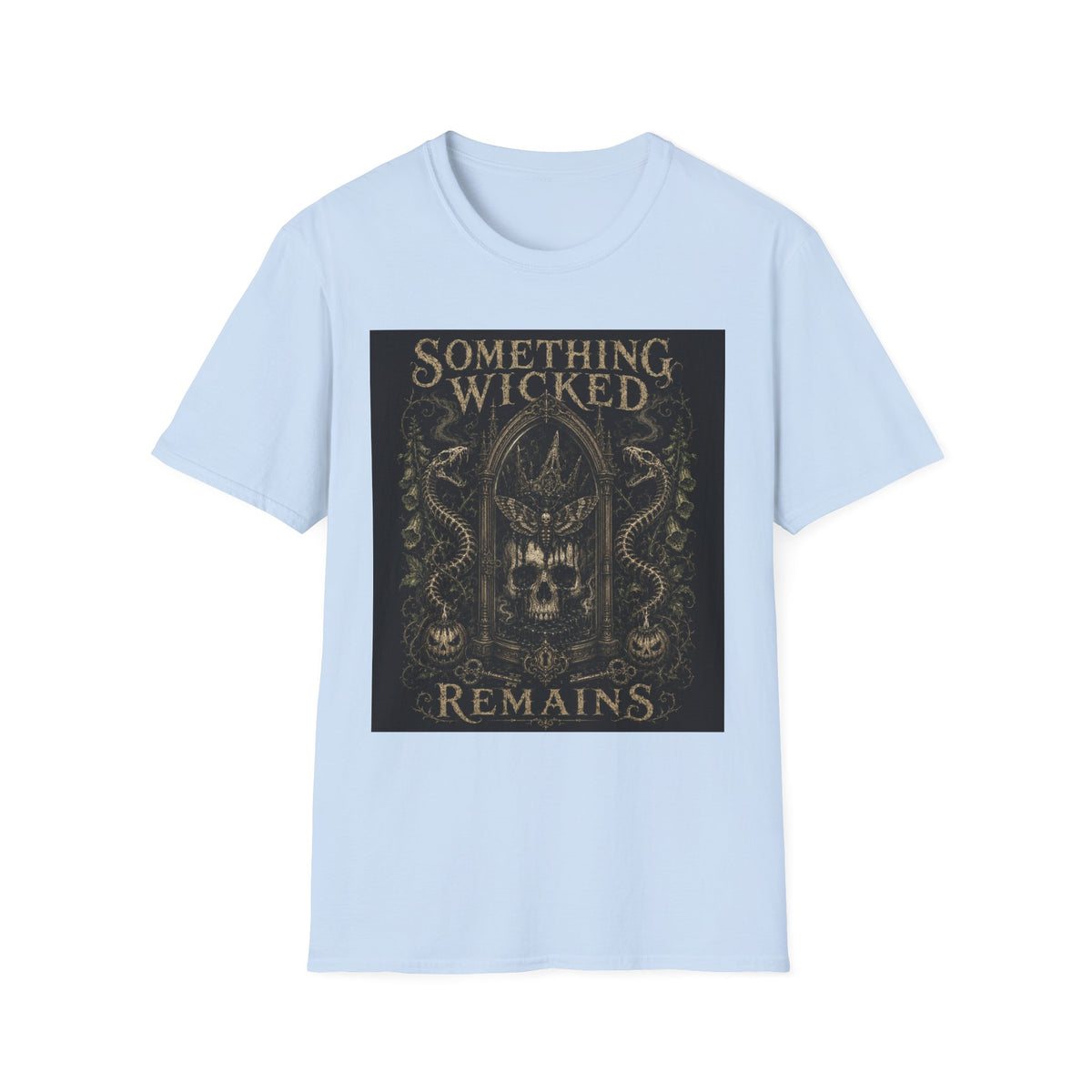 T-Shirt — "Something Wicked Remains" Gothic Skull Vintage Graphic