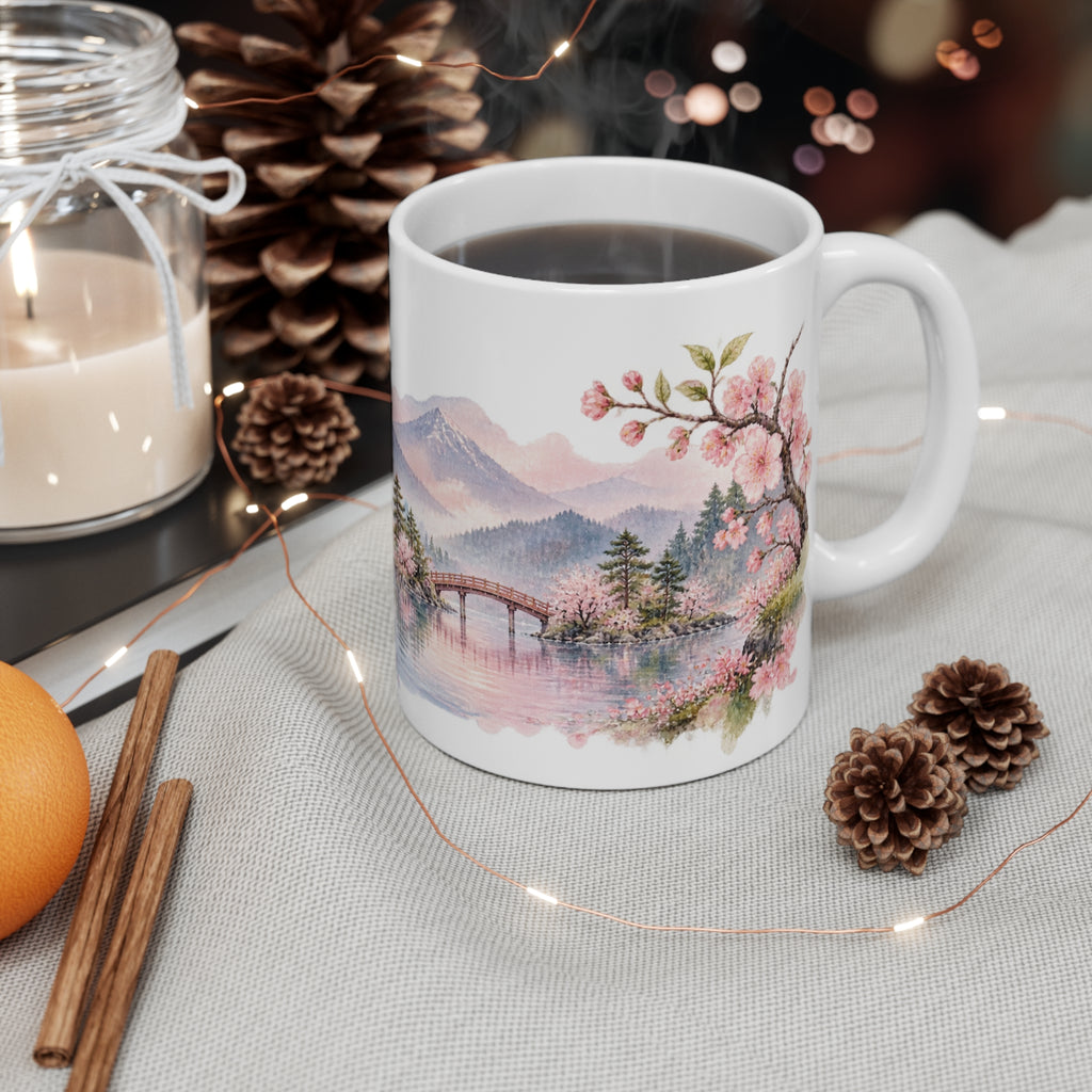 Cherry Blossom Lake Watercolour Mug | Sakura Landscape