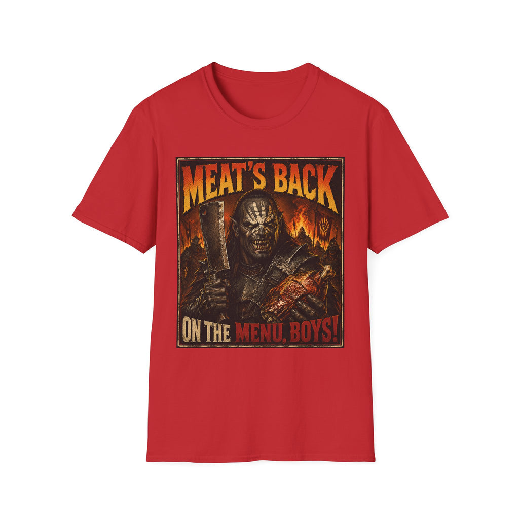 Meat’s Back Horror Graphic T-Shirt — ‘Meat’s Back on the Menu Boys’ Retro Slayer Tee