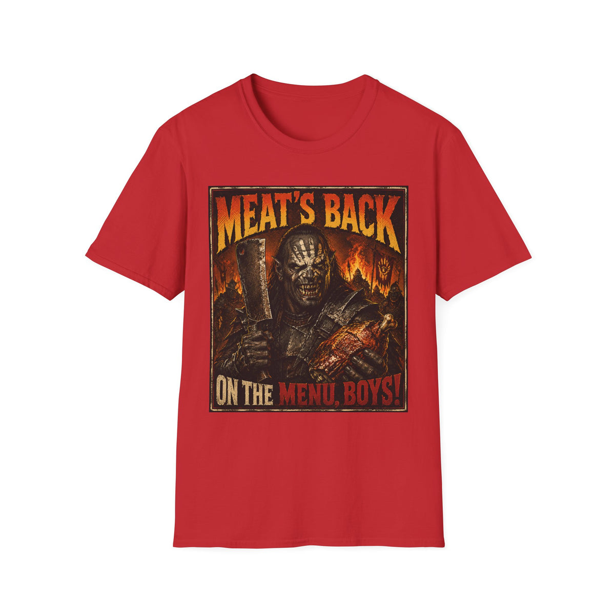 Meat’s Back Horror Graphic T-Shirt — ‘Meat’s Back on the Menu Boys’ Retro Slayer Tee