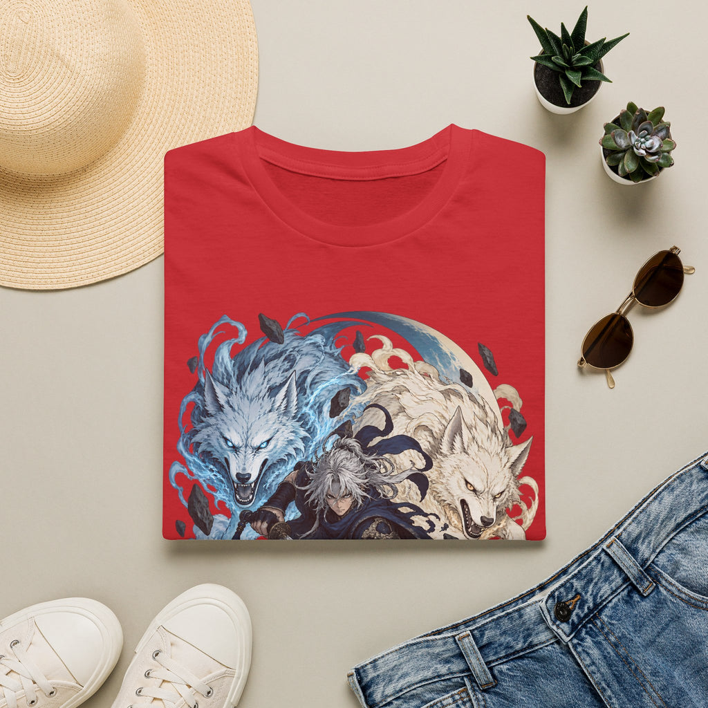 Wolf Spirit T-Shirt | Japanese Samurai | Yin Yang Blue & White Wolves Graphic Tee