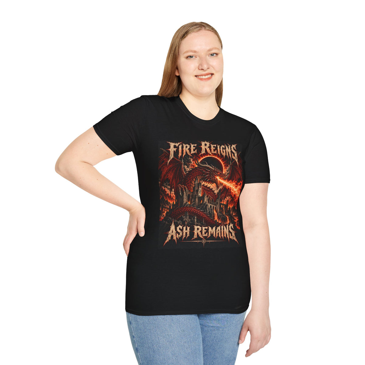 Fire Reigns Ash Remains T-Shirt — Dragon Flames Heavy Metal Graphic Tee