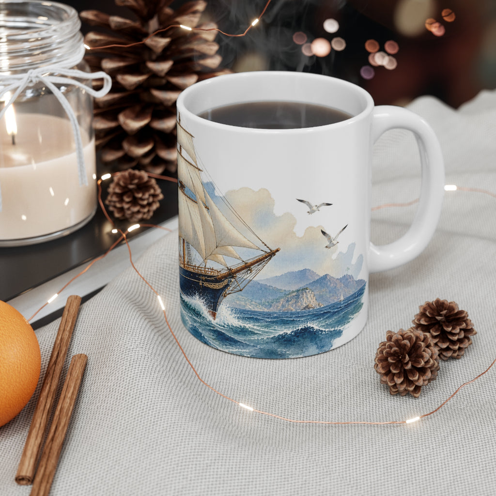 Vintage Sailing Ship Watercolour Mug | Tall Ship Nautical Art