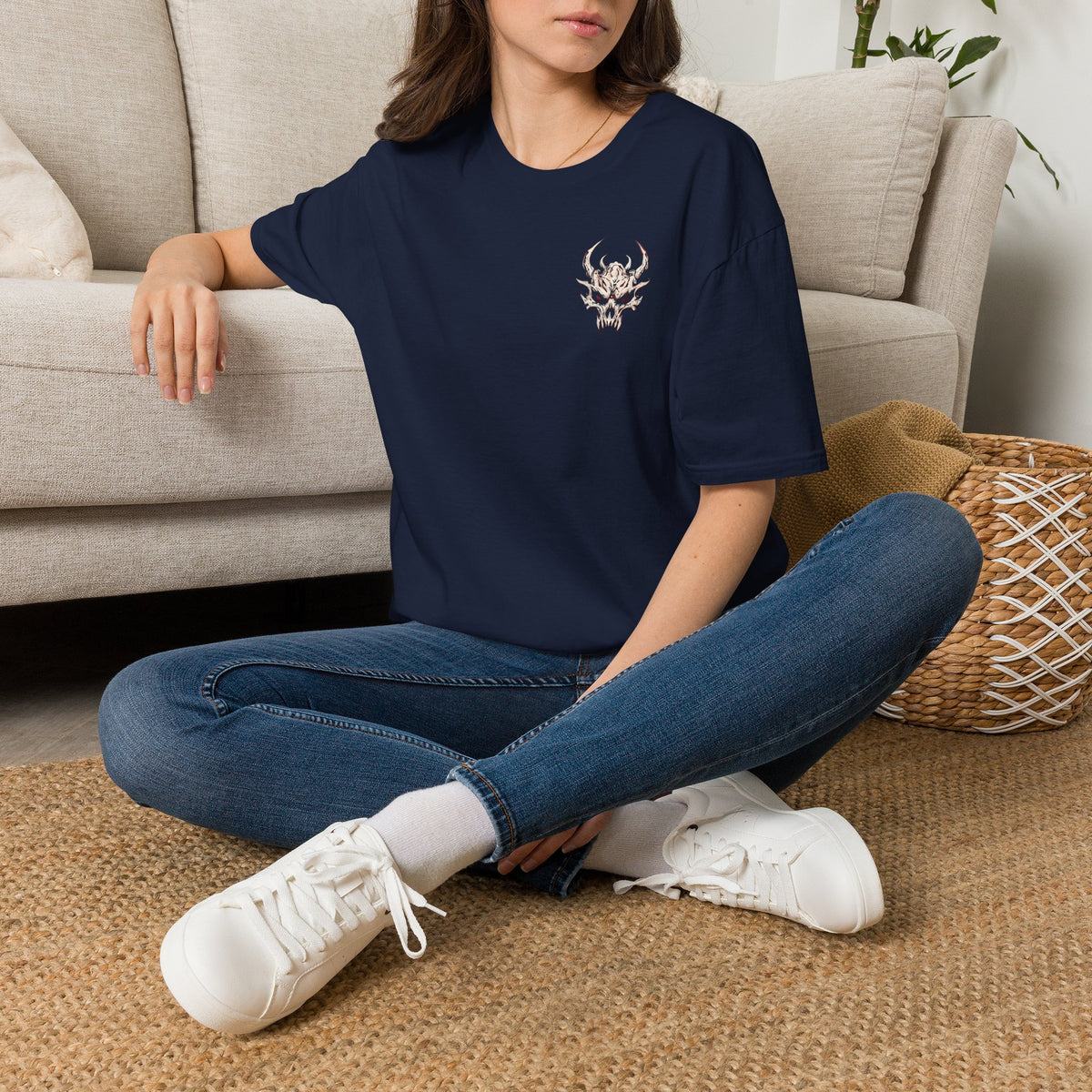 Demon Skull Chest Tee — Gothic Horned Skull T-Shirt