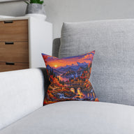 Autumn Village Pixel Art Landscape Cushion | Decorative Sofa Pillow