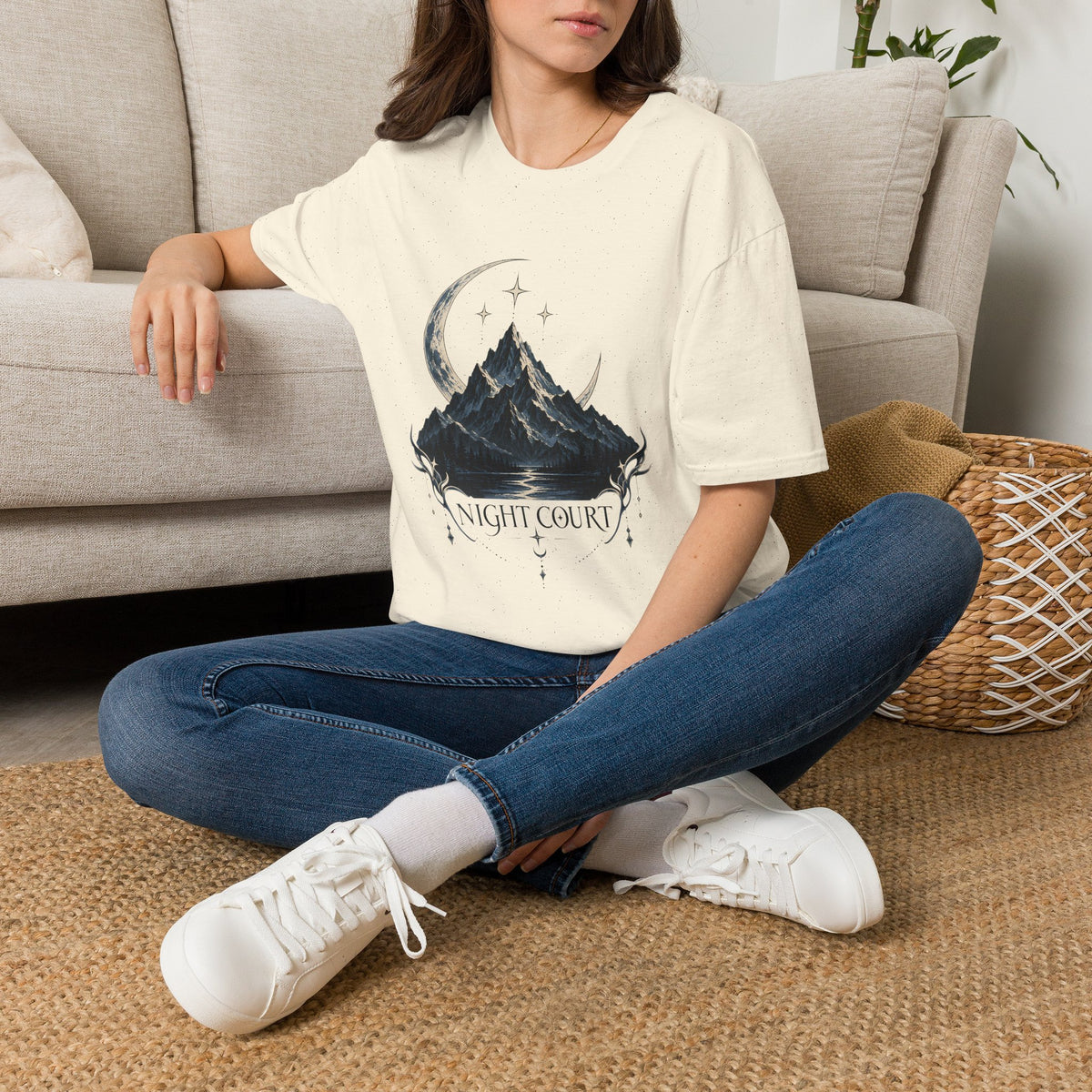 Night Court Mountain | ACOTAR Book Crescent Moon & Stars Graphic