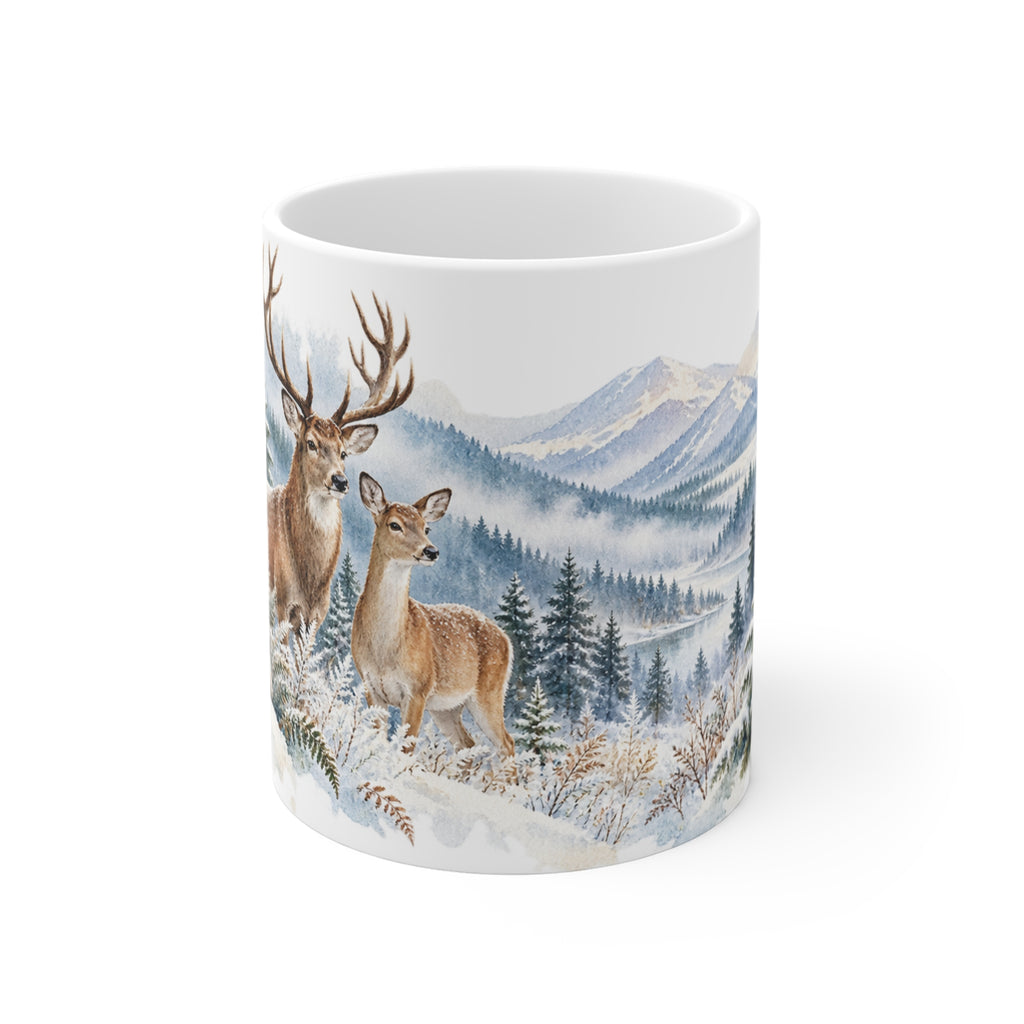 Winter Deer Mug | Snowy Woodland Watercolour | Nature Lover Gift