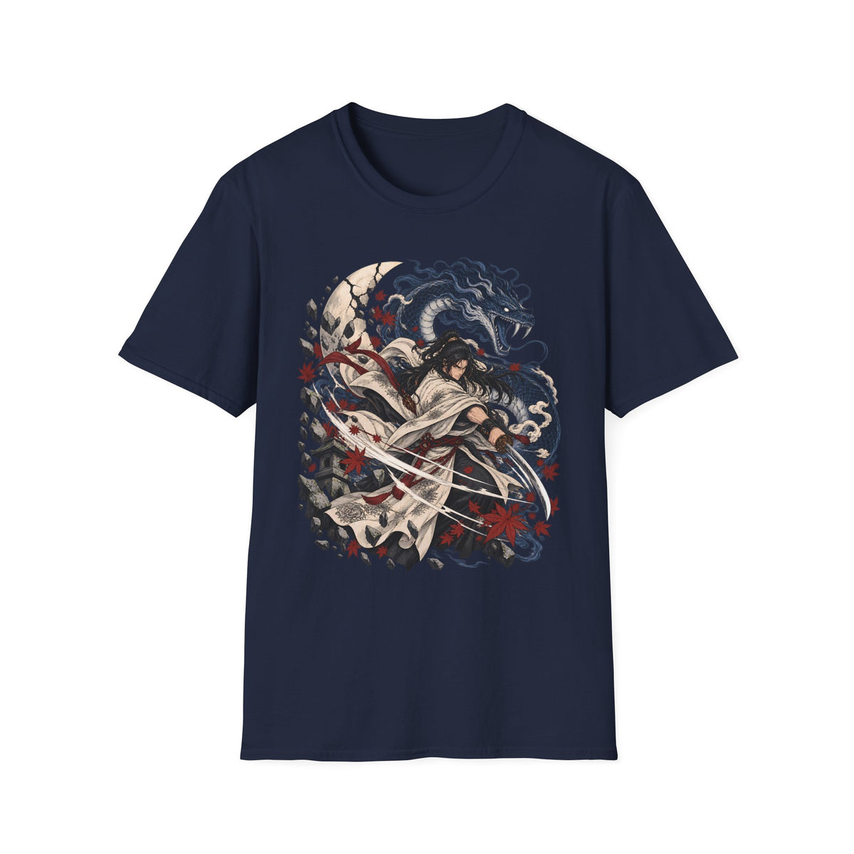 Samurai of the Dragon | Japanese Anime Warrior & Serpent Illustration T Shirt