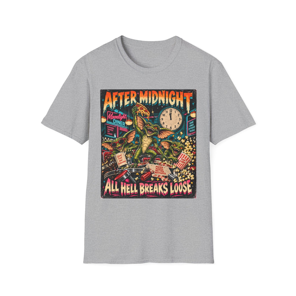 After Midnight Gremlin Tee — "All Hell Breaks Loose" Retro Horror T-Shirt