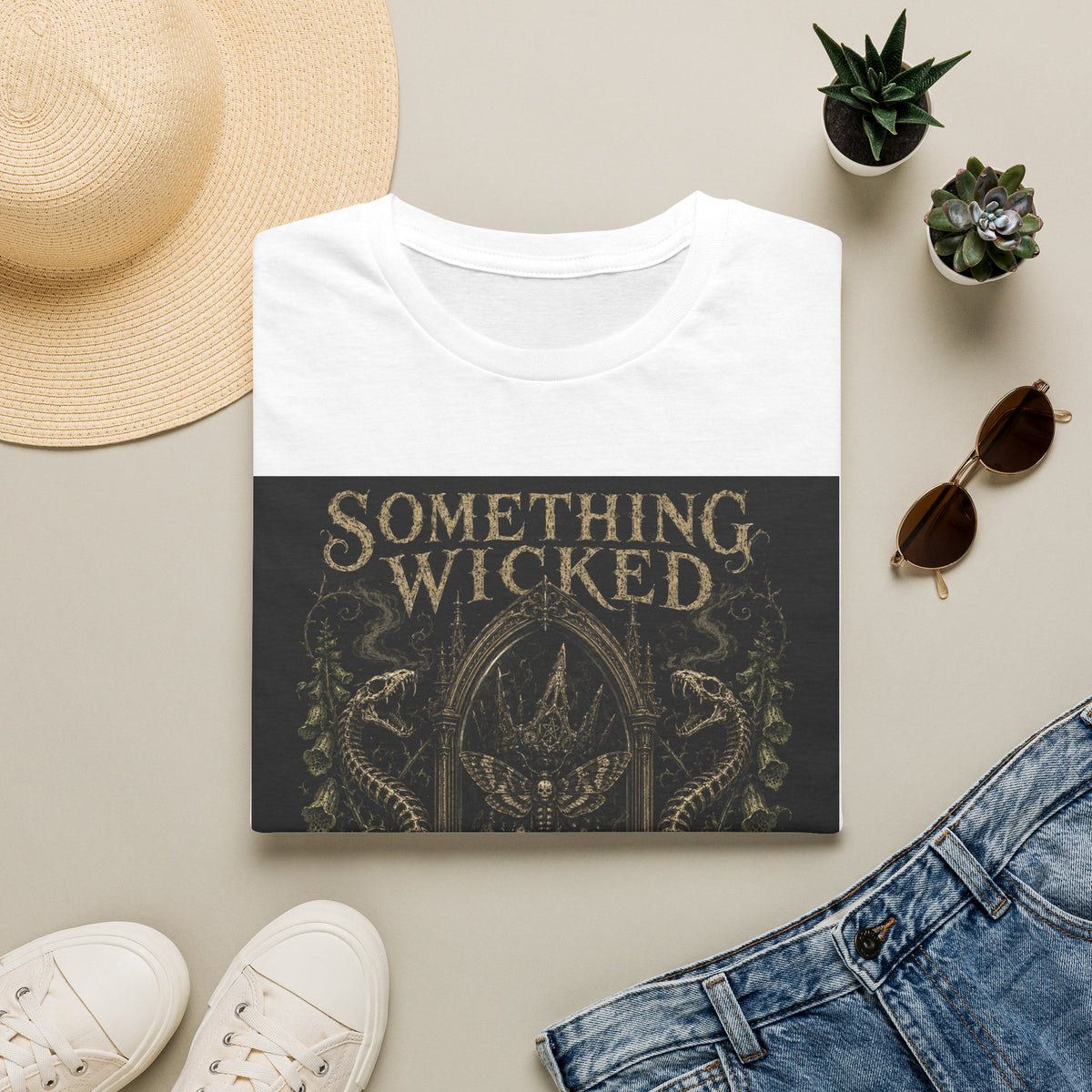 T-Shirt — "Something Wicked Remains" Gothic Skull Vintage Graphic