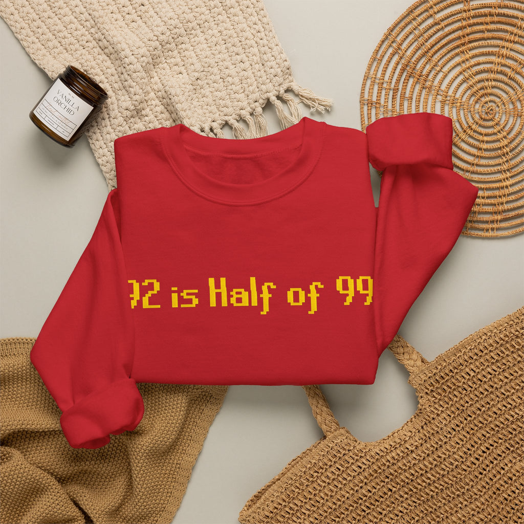Crewneck Sweatshirt — "92 is Half of 99" Retro Yellow Text