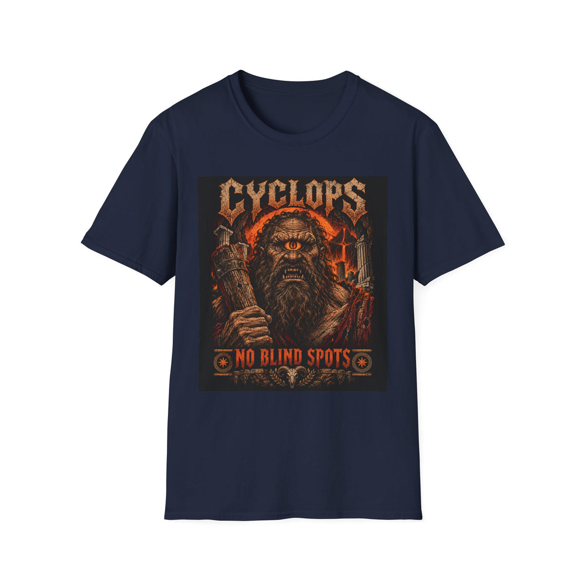 Cyclops Graphic T-Shirt — "No Blind Spots" Vintage Mythic Metal Design