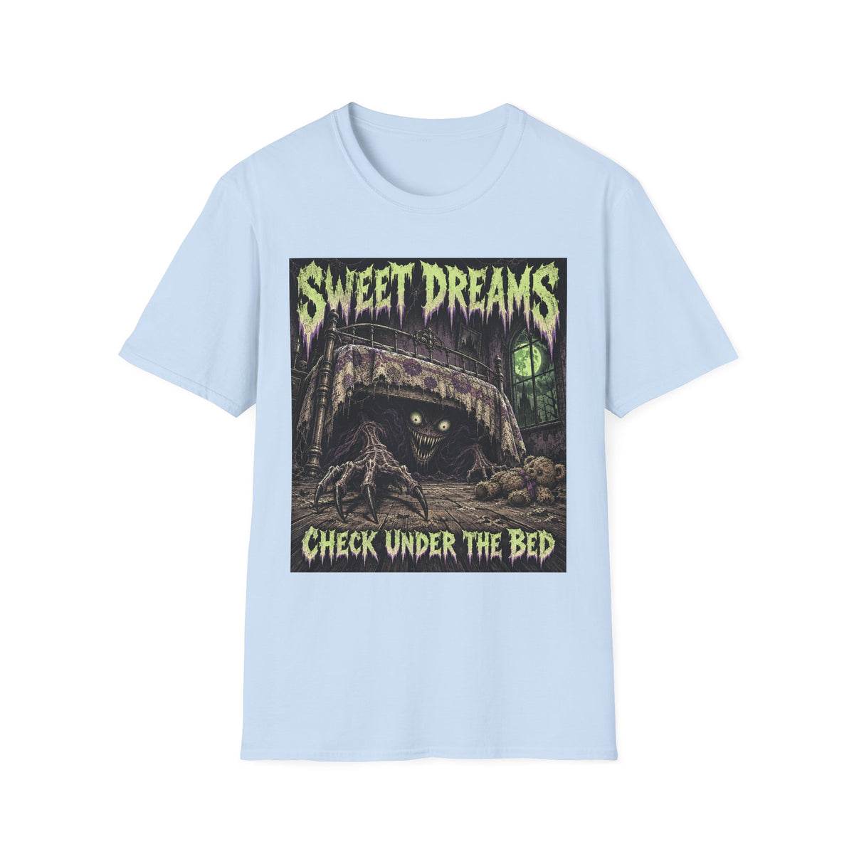 Sweet Dreams Horror T-Shirt — “Check Under the Bed” Gothic Sleep Tee