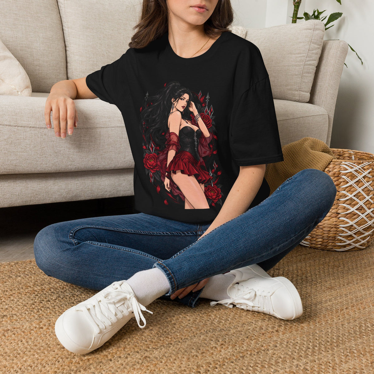 The Seducer | Sexy Black Haired Pony Tail Pin Up Girl Graphic Shirt