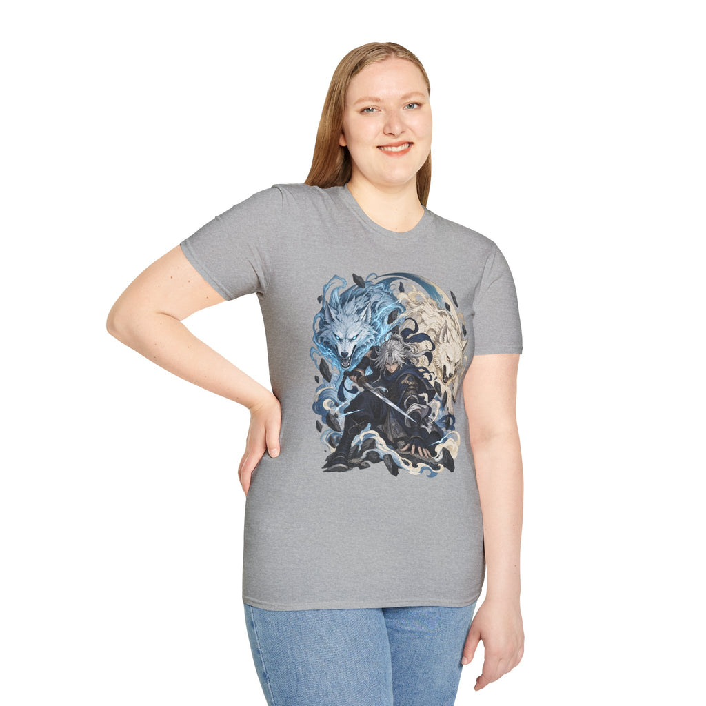 Wolf Spirit T-Shirt | Japanese Samurai | Yin Yang Blue & White Wolves Graphic Tee