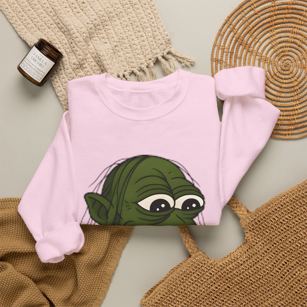Crewneck Sweatshirt — Cartoon Goblin Holding Ring Graphic