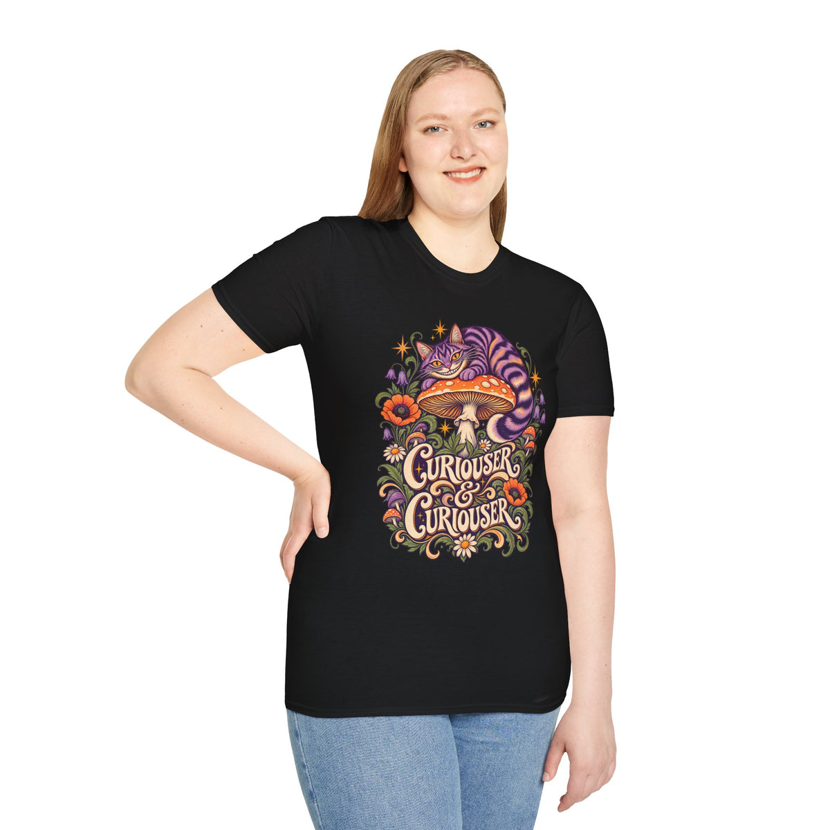 Cheshire Cat | Curiouser & Curiouser | Whimsical Mushroom Design Graphic Shirt