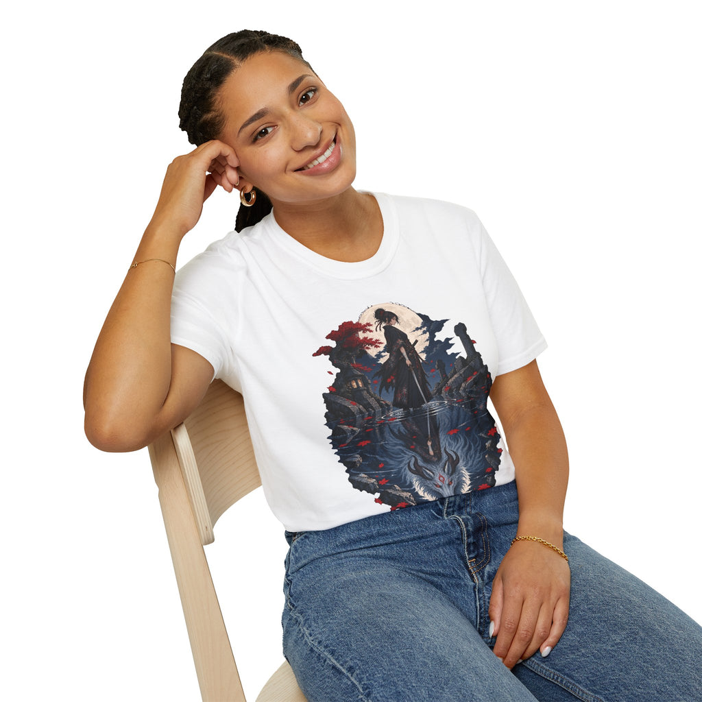 Reflection of a Monster | Moonlit Wolf Spirit T-Shirt | Samurai Silhouette Graphic Tee