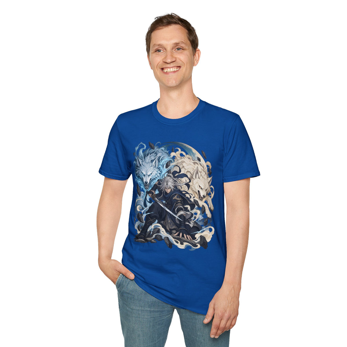 Wolf Spirit T-Shirt | Japanese Samurai | Yin Yang Blue & White Wolves Graphic Tee