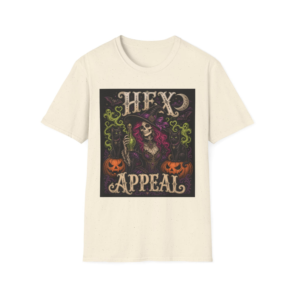 Witchy Halloween T‑Shirt — 'Hex Appears' Skull Witch Graphic Tee