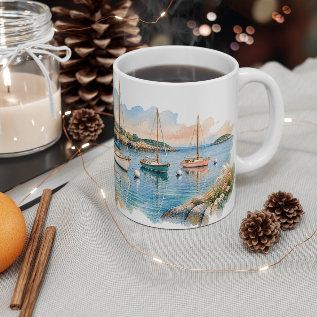 Harbour Sailboats Watercolour Mug | Nautical Coastal Art