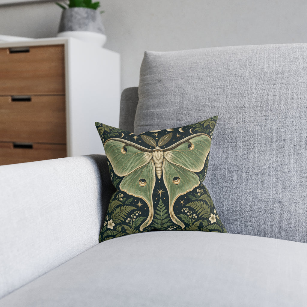 Celestial Moth Cushion Botanical Moon Faux Suede Pink Back Filled Pillow
